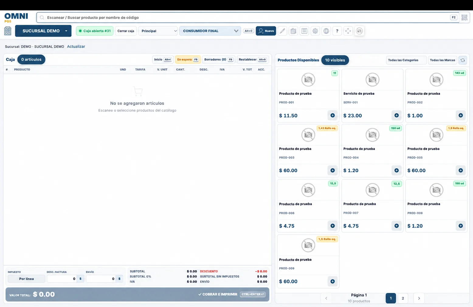 Punto de venta y caja POS de OMNI ERP