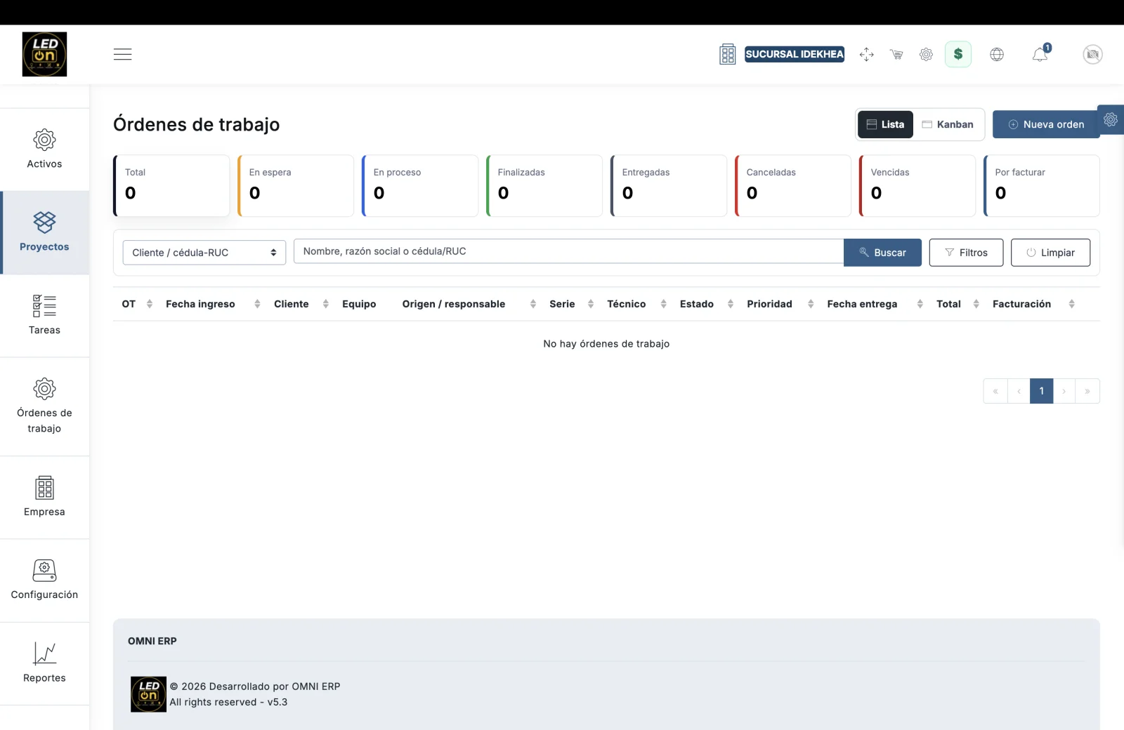 Módulo de Órdenes de Trabajo y Talleres de OMNI ERP